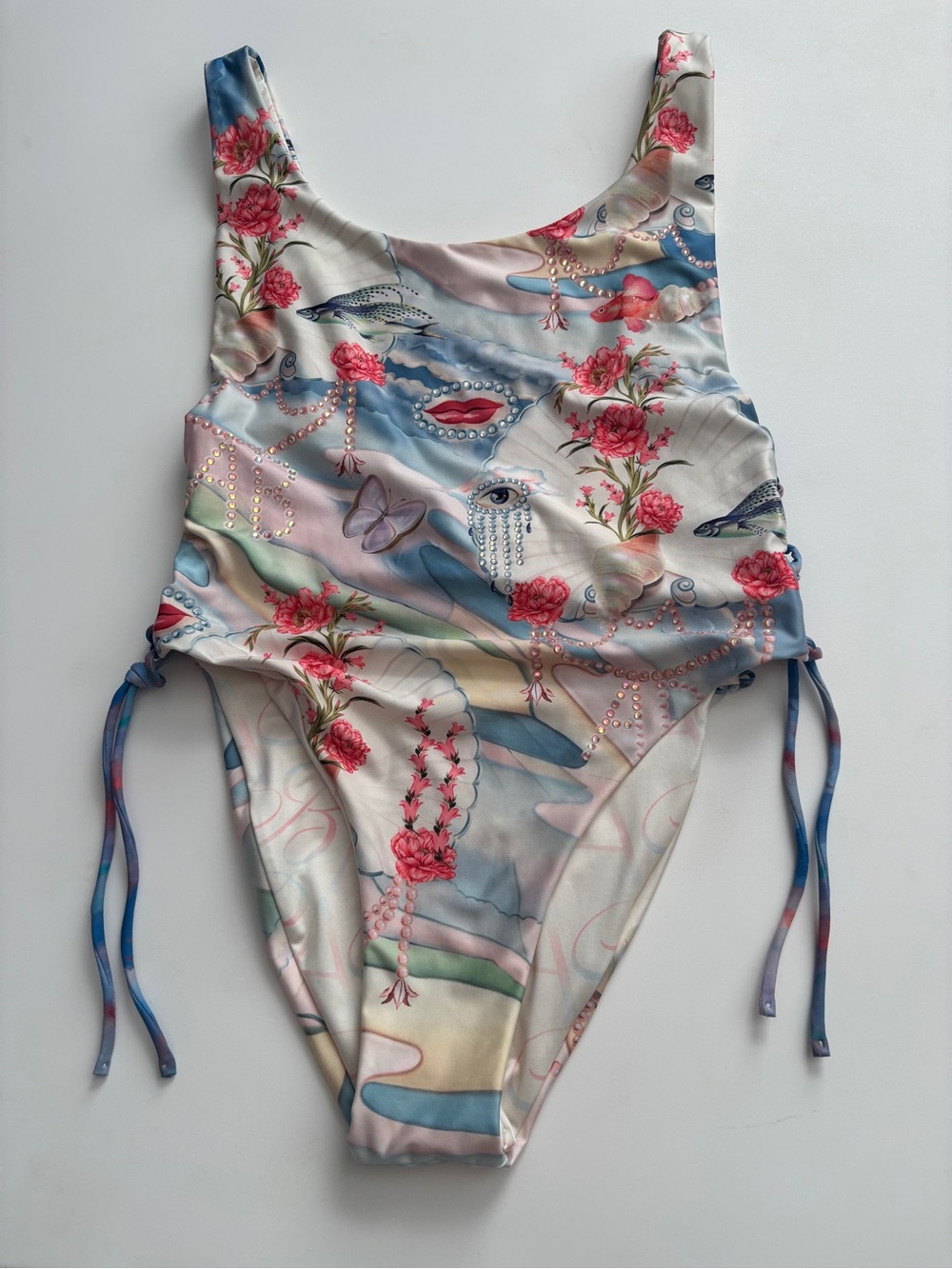 Agua Bendita Nwt Nacar Tribeca One Piece Swimsuit Swim Suit Lace Up Rhinestone